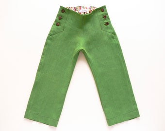 Linen trousers for children, green, size 104/110, sailor trousers, upcycling children's trousers