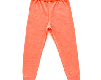 Leggings size 110 orange 100% merino wool upcycling wool pants for children
