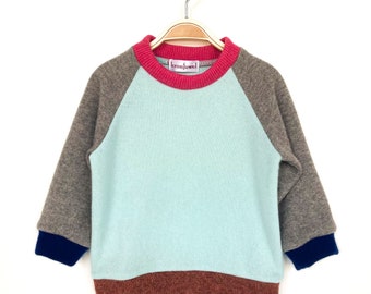 Cashmere sweater for babies 74/80 turquoise upcycling children's sweater color block design