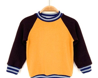 Wool sweater size 86 yellow brown blue upcycling children's sweater winter sweater