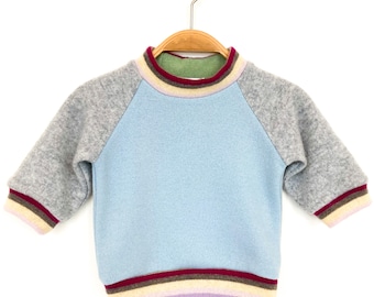 Babypullover aus 100%Kaschmir Größe 62/68 hellblau/hellgrau Upcycling Kaschmirpullover für Babys