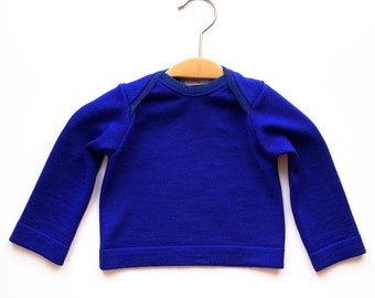Babypullover 100% recycelte Merinowolle 62/68 royalblau Upcycling Langarmshirt Wollshirt für Babys