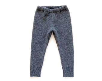 Leggings 86/92 violetgrijsblauw 100% kasjmier / Gerecyclede kasjmierbroek voor peuters / Gebreide broek genderneutraal / Nauwsluitende wollen broek
