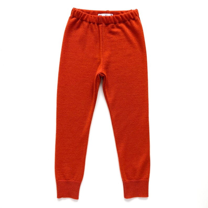 Leggings 100% Merino wool 98/104 rust orange upcycling wool pants for children Longie slim jogging pants image 6