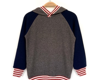Hoodie size 128 cashmere merino wool silk brown/blue upcycling hoodie children's sweater