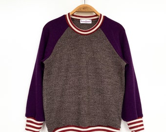 Merinowollen trui voor kinderen 110/116 bruin violet upcycled kindertrui gemaakt van wol