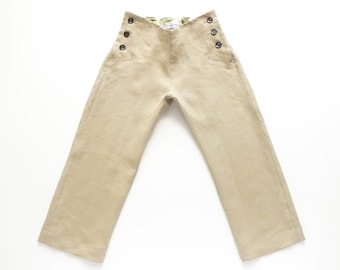 Linen trousers size 110 light olive green upcycling children's trousers, sailor trousers, culottes