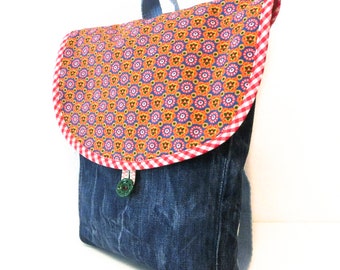 Kinderrucksack Jeans + bunt gemustert Upcycling Kindergartenrucksack