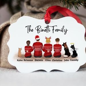 Christmas Sweater Custom Family Aluminum Ornament | Pet Family with Names, For Her, Gift for Mom, Keepsake