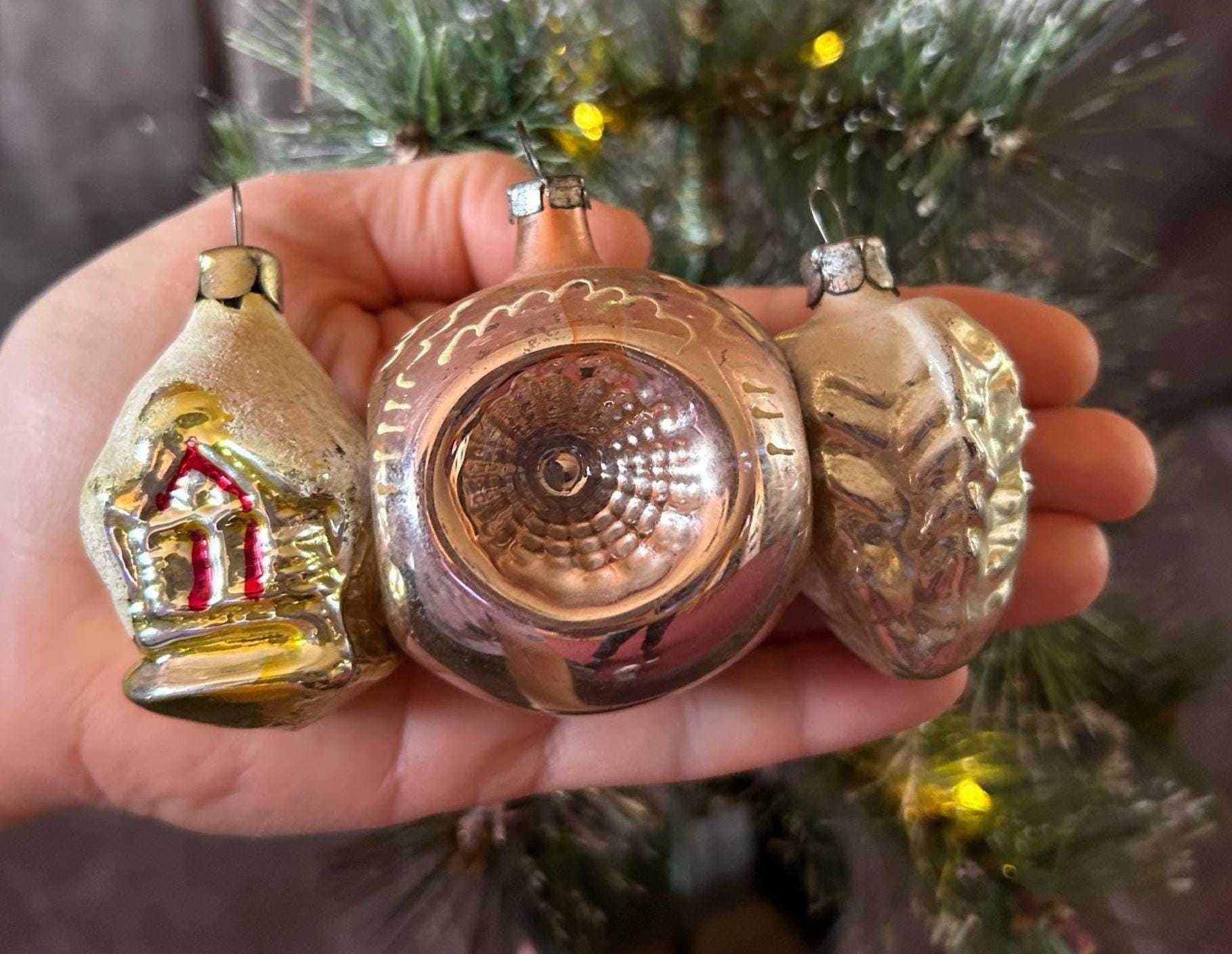 ヴィンテージソビエトクリスマスオーナメント3個セット - レトロな