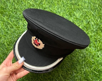 Casquette militaire britannique vintage taille 55 avec insigne soviétique - Chapeau de collection unique - Casquette d'uniforme rétro - Cadeau historique pour collectionneur
