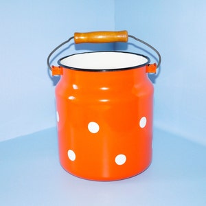 Vintage sovjetisk emaljburk, 3L orange prickig köksdekor