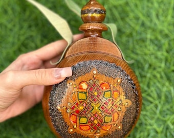 Fiole à eau soviétique en bois vintage - Pièce de collection peinte à la main - Finition laque écologique - Cadeau rétro unique
