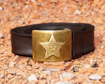 Ceinture militaire en cuir soviétique vintage, uniforme de l'armée de l'URSS