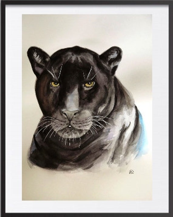 Original Watercolor Puma Leopard Black Wildlife Wildlife | Etsy