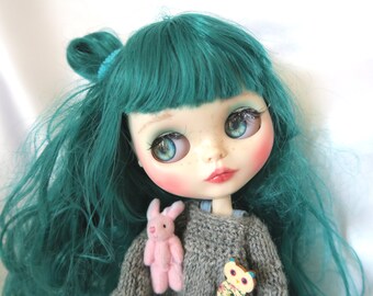 OOAK! Jana - hip Blythe doll long curly hair green with clothes jointed doll 1/6 doll 30 cm