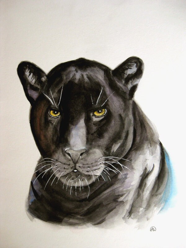 Original Watercolor Puma Leopard Black Wildlife Wildlife | Etsy