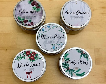 Holiday Candles | Krampus, Gävle Goat, Snow Queen, Holly King, Mari Lwyd | Chocolate, Wine, Gingerbread