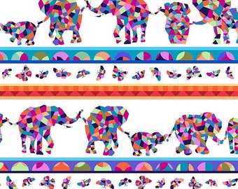Michael Miller "Block Party" - Coloforms - multi - Elephant Butterflies Stripes