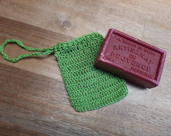 Crochet soap pouch green tea