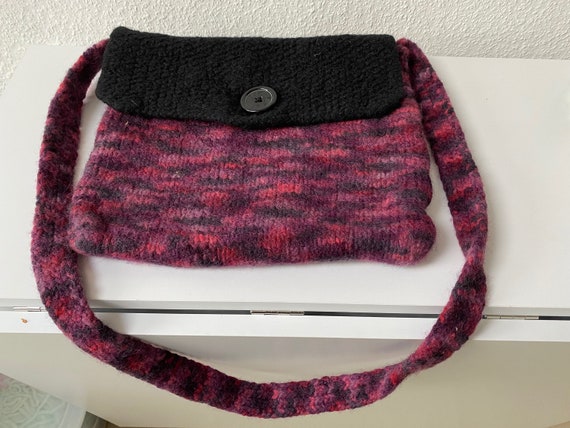 Sac Bandoulière Tricoté Main Rayé Multicolore - Laine - Petit Format - Neuf Sans étiquette