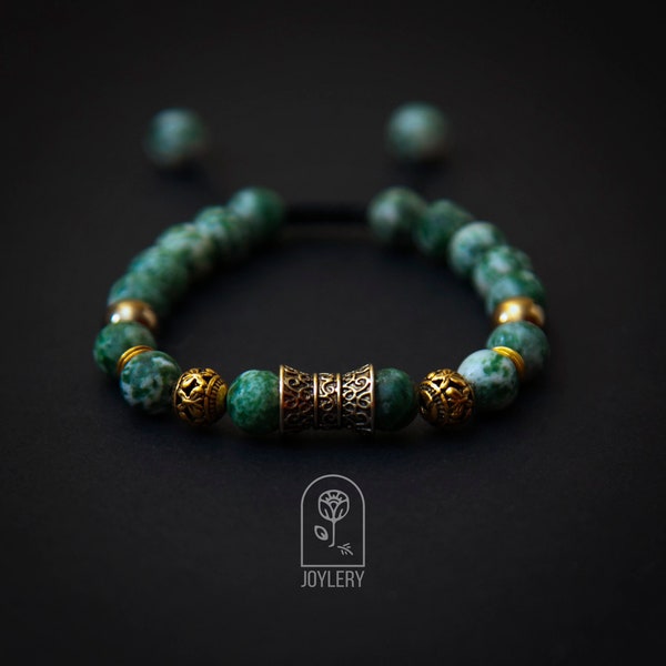 Men's Bracelet, Green Jasper Bracelet, Unisex Beaded Bracelet, Gemstone Beaded Bracelet, Lucky Bracelet, Valentines Day Gift Bracelet