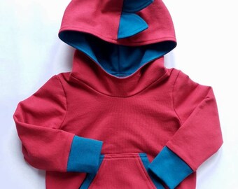 Dino hoodie / dragon hoodie size 86-164 in wine red and petrol