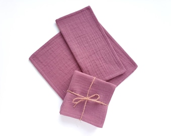 4 lilac-colored fabric handkerchiefs made from organic cotton muslin (double gauze/gauze)