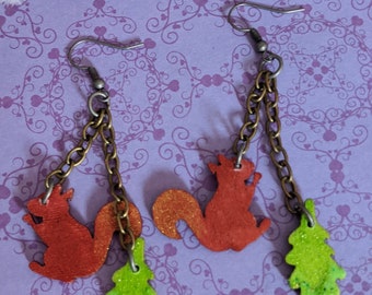 Squirrel earrings Costume jewelry Wooden jewelry Squirrel jewelry set Squirrel bracelet Handmade jewelry Canadian artist designer