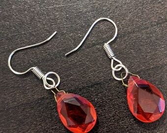 teardrop gold and red drop earrings dangle earrings gold drop earrings with red enamel teardrop earrings Drop earrings ethnic