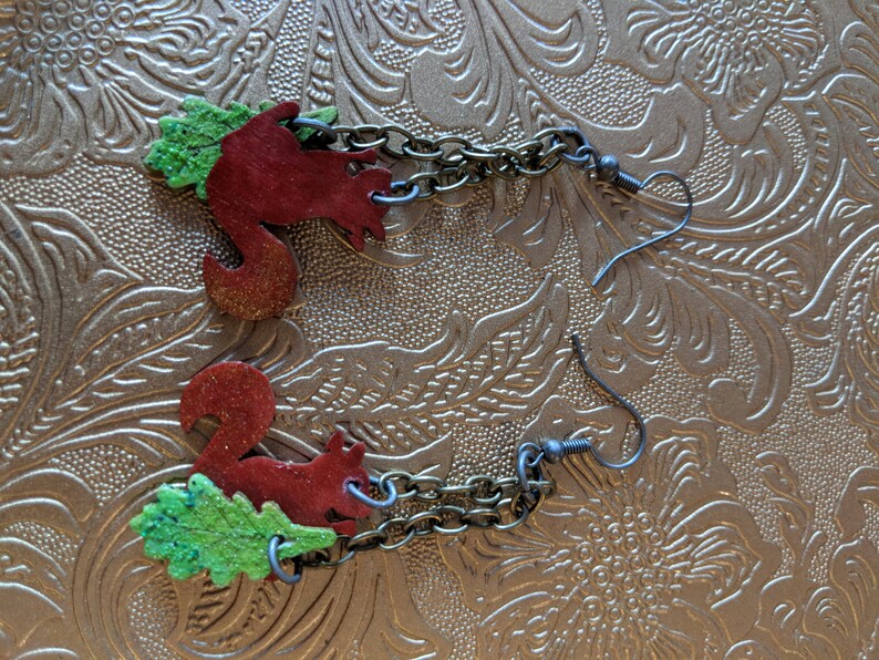 Squirrel earrings Costume jewelry Wooden jewelry Squirrel jewelry set Squirrel bracelet Handmade jewelry Canadian artist designer