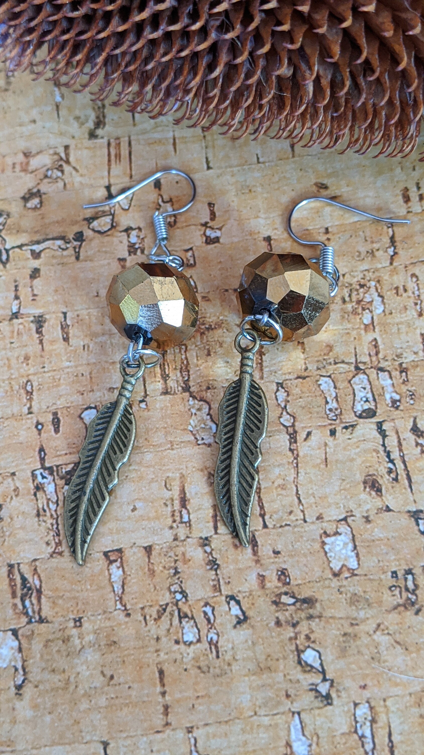 Handmade Earrings Dangle Drop Earrings Golden Balls Bead Etsy UK