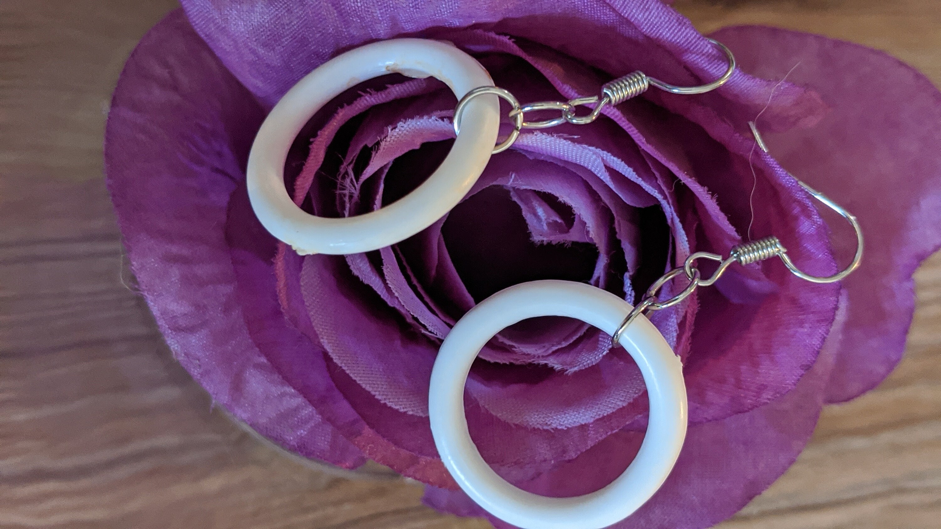 Repurposed Shower Curtain Ring Earrings White Ring Earrings Etsy