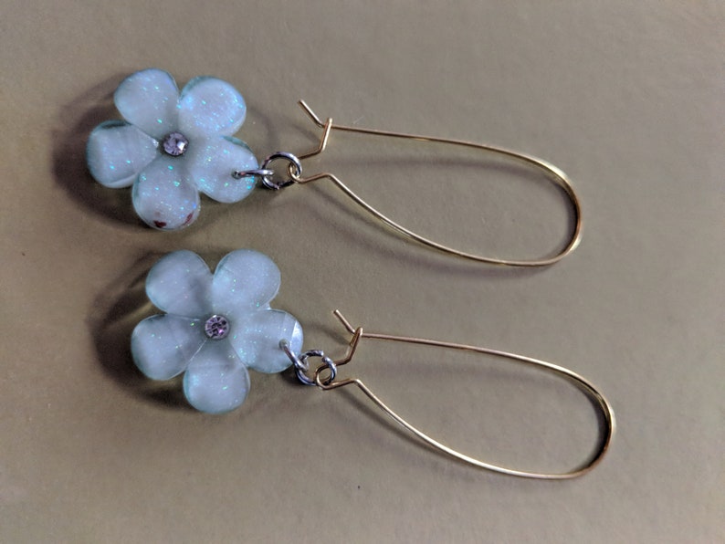 Aqua flower earrings Yellow floral design earrings Yellow flower earrings Canadian artist Aqua floral design earrings Drop earrings