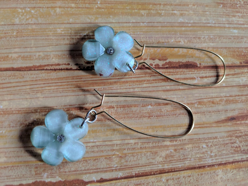 Aqua flower earrings Yellow floral design earrings Yellow flower earrings Canadian artist Aqua floral design earrings Drop earrings