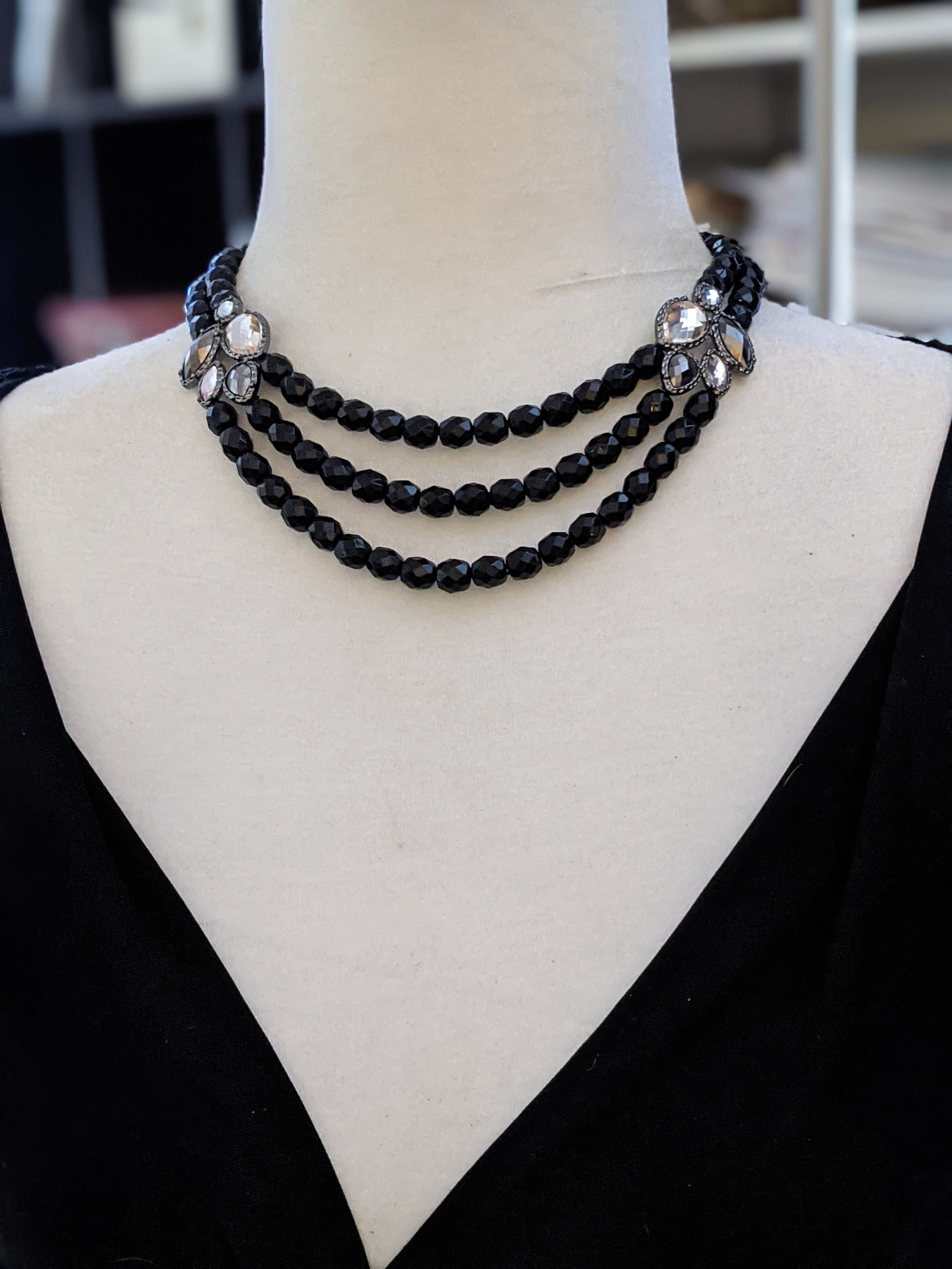 Beaded black necklace Goth Necklace Clear bead ornament Etsy