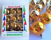 LOT 12pc vintage 50s Christmas ornaments set - gold yellow round hand blown mercury glass bulbs - birthday holiday gift decoration