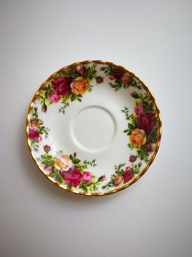 ROYAL ALBERT Old Country Roses vintage bone china tea saucer replacement burgundy pink yellow roses wedding home decor birthday gift