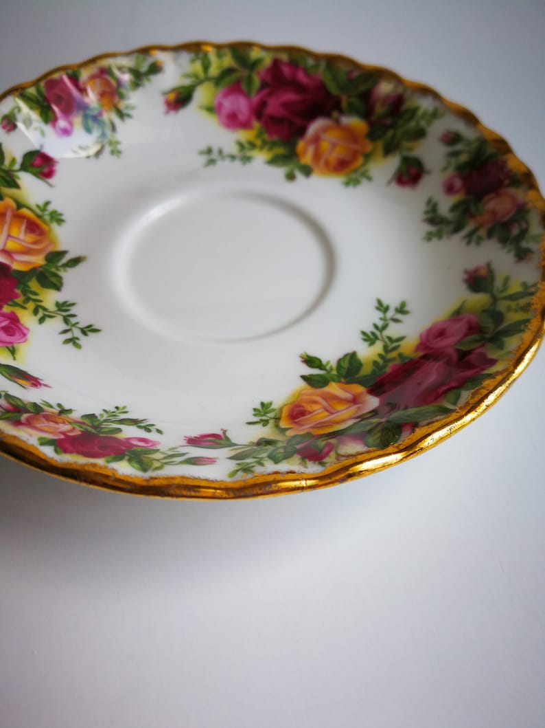 ROYAL ALBERT Old Country Roses vintage bone china tea saucer replacement burgundy pink yellow roses wedding home decor birthday gift