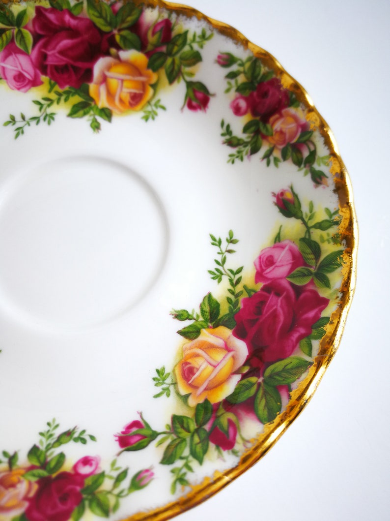 ROYAL ALBERT Old Country Roses vintage bone china tea saucer replacement burgundy pink yellow roses wedding home decor birthday gift