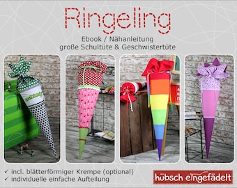 RINGELING ebook SCHULTÜTE incl Blatt Blätter Blüte *** 70 cm + 35 cm ** Zuckertüte Einschulung * Nähanleitung + Schnittmuster nähen Stoff