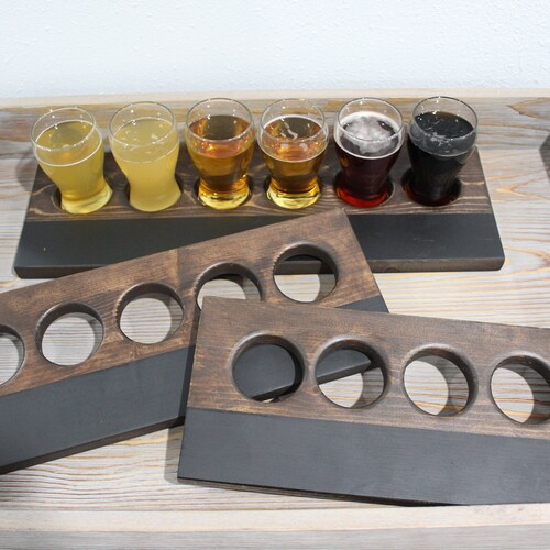 Beer Flight Tasting Wooden Tray Holder With Glasses and Etsy