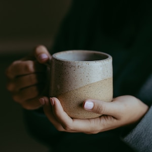 Set of Two Classic White & Speckled Tan Mugs