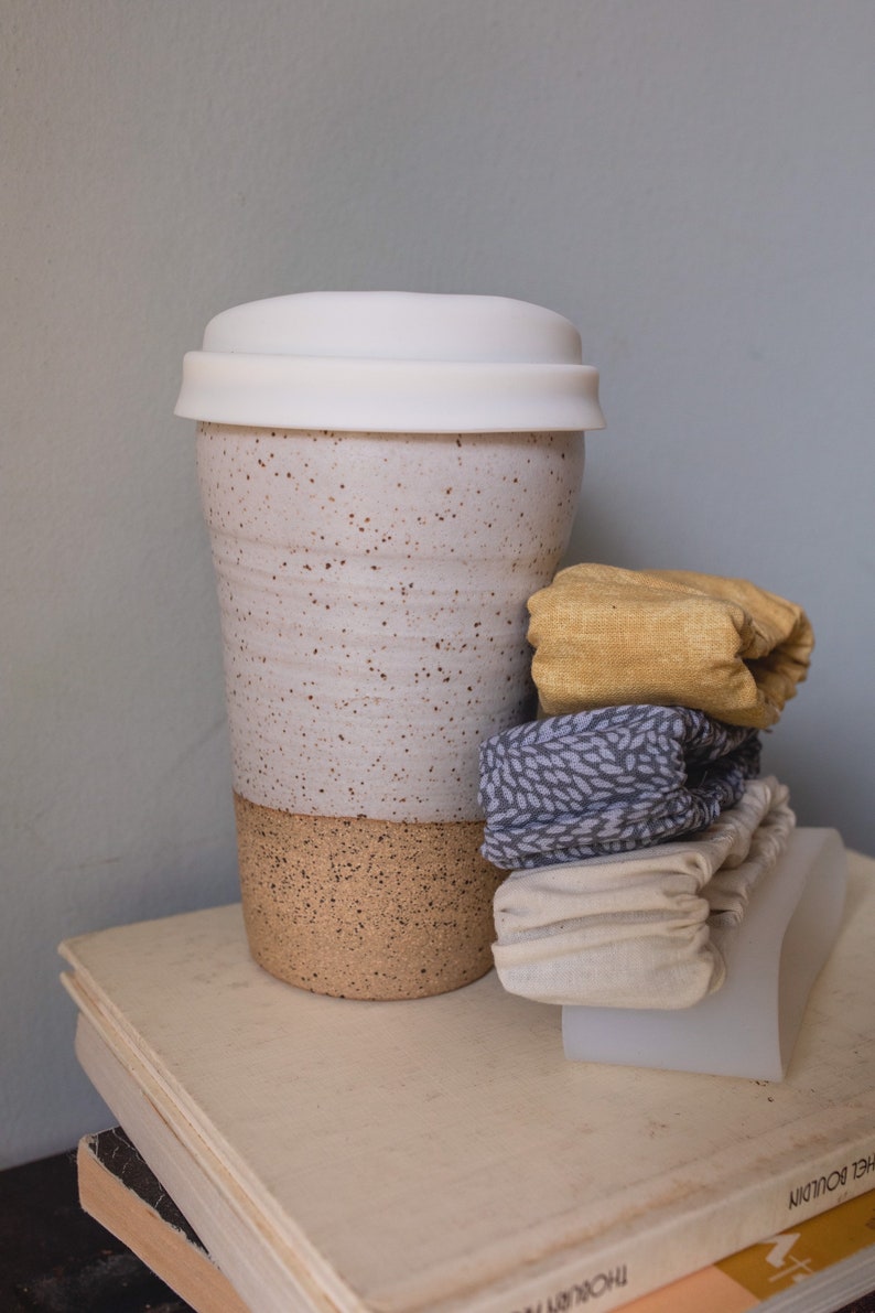 Handmade Pottery Travel Mug Speckled White Pottery Mug Etsy