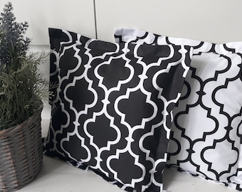 Black white cushions | Etsy Black and Tan Quilted Star Pillow Cover