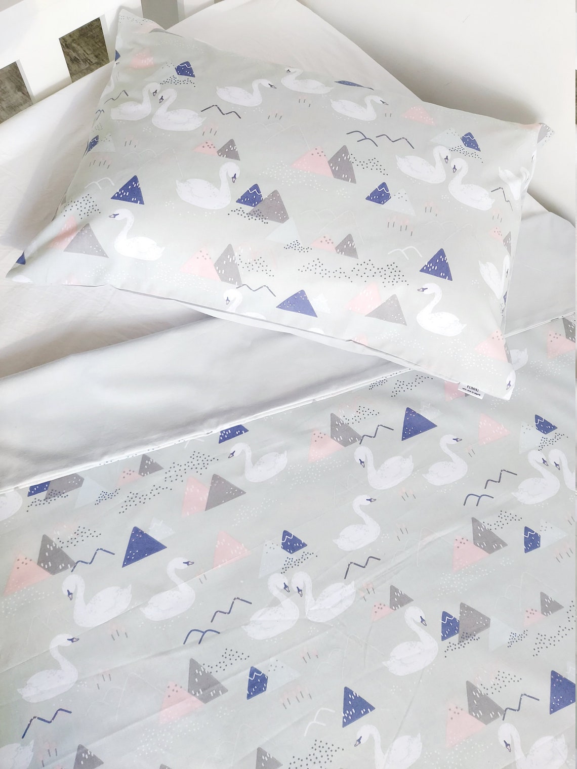 Baby Bedding Set White Swan Light Gray Kids Bedding Set Etsy UK