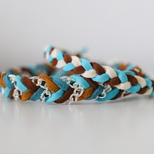 Chevron Twist Braid in Summer Turquoise - Suede bracelet, colorful braid friendship bracelet, chain jewelry