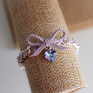 Limited Edition Bow with Heart Bracelet in Unicorn - Suede bracelet, colorful friendship bracelet, chain jewelry, bow bracelet