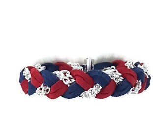 Braided Bracelet in Patriotic - Suede bracelet, colorful braid friendship bracelet, chain jewelry, patriotic, USA, red white blue