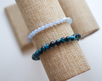 Blue Crystal and Gemstone Bead Bracelets